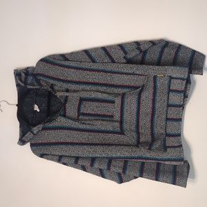 Blue, white and red drug rug
